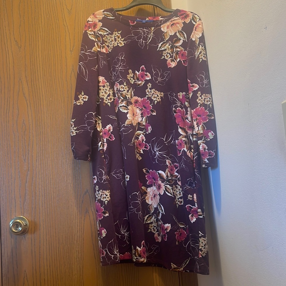 Purple floral mini dress. Selling for $15.